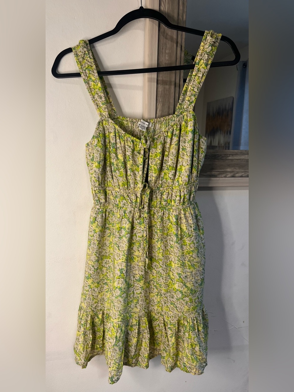 American Eagle Outfitters Green and Cream Floral Tie-Front Mini Dress